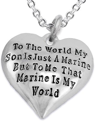 Marine Mom, My Son, is My World Necklace, Hypoallergenic, Safe- Nickel, Lead and Cadmium Free