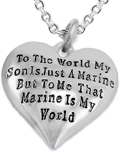 Marine Mom, My Son, is My World Necklace, Hypoallergenic, Safe- Nickel, Lead and Cadmium Free