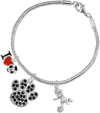 The, Soccer Jewelry Black Crystal Paw Hypoallergenic Adjustable, Safe-Nickel, Lead Free