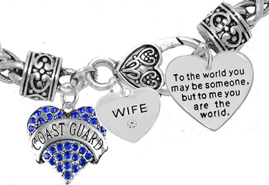 Coast Guard Wife, to The World You May Be Someone Charm Bracelet, Crystal Heart Wife, Hypoallergenic, Safe- Nickel, Lead, and Cadmium Free