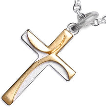 Two Tone Matt Gold and Silver Contemporary Cross Necklace, Adjustable, Hypoallergenic, Safe-Nickel, Lead, and Cadmium Free