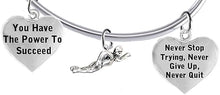 Never Stop Trying, Never Give Up, Swimming Charm Adjustable Bracelet, Hypoallergenic, Safe-Nickel Free, No Poisonous Lead Or Cadmium