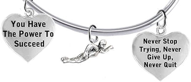 Never Stop Trying, Never Give Up, Swimming Charm Adjustable Bracelet, Hypoallergenic, Safe-Nickel Free, No Poisonous Lead Or Cadmium