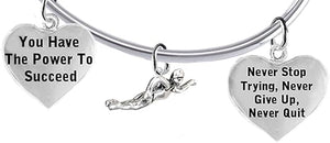 Never Stop Trying, Never Give Up, Swimming Charm Adjustable Bracelet, Hypoallergenic, Safe-Nickel Free, No Poisonous Lead Or Cadmium