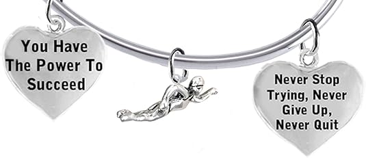 Never Stop Trying, Never Give Up, Swimming Charm Adjustable Bracelet, Hypoallergenic, Safe-Nickel Free, No Poisonous Lead Or Cadmium