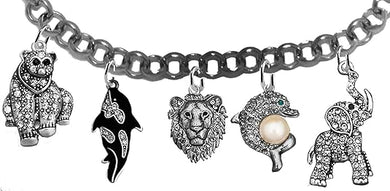 Endangered Wildlife, Polar Bear, Whale, Lion, Dolphin, African Elephant, Adjustable Rolo Chain Bracelet, Hypoallergenic-Safe, No Nickel, Lead Or Cadmium In The Jewelry