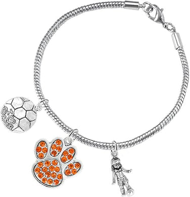 The, Soccer Jewelry Orange Crystal Paw Hypoallergenic Adjustable, Safe-Nickel, Lead Free