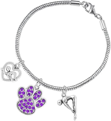Swimming 3 Charm Purple Crystal Paw Bracelet Hypoallergenic, Safe-Nickel, Lead & Cadmium Free!