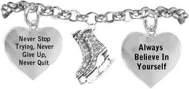 Ice Skates, Never Stop Trying, Never Give Up Hypoallergenic Adjustable Bracelet