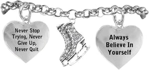 Ice Skates, Never Stop Trying, Never Give Up Hypoallergenic Adjustable Bracelet