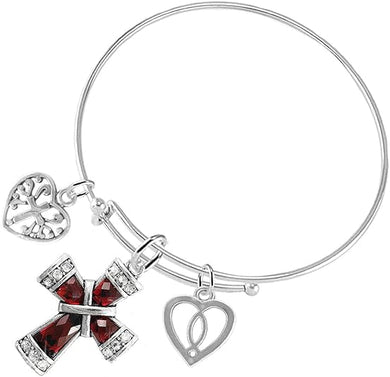 Christian, 3 Charm Adjustable Bracelet Crystal Ruby Stone Hypoallergenic, Safe-Nickel, Lead, Free