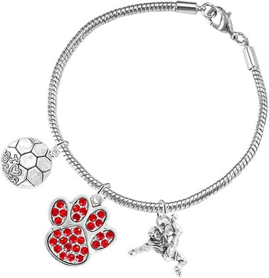 The, Soccer Jewelry Red Crystal Paw Hypoallergenic Adjustable, Safe-Nickel, Lead Free