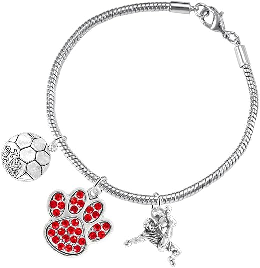 The, Soccer Jewelry Red Crystal Paw Hypoallergenic Adjustable, Safe-Nickel, Lead Free