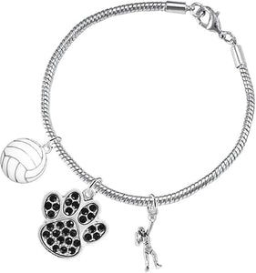 Black Crystal Paw Volleyball, Adjustable, Safe-Hypoallergenic, Nickel, Lead Free