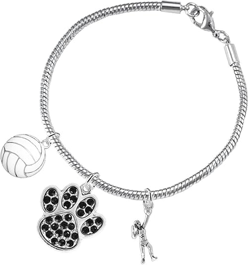 Black Crystal Paw Volleyball, Adjustable, Safe-Hypoallergenic, Nickel, Lead Free