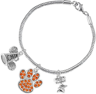 Orange Paw Crystal Cheer 3 Charm Bracelet Safe-Hypoallergenic, Nickel, Lead and Cadmium Free