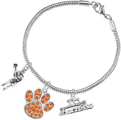 Lacrosse Jewelry, Orange Crystal Paw Jewelry, Hypoallergenic Safe-Nickel, Lead and Cadmium Free!