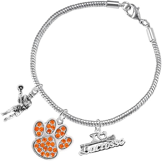 Lacrosse Jewelry, Orange Crystal Paw Jewelry, Hypoallergenic Safe-Nickel, Lead and Cadmium Free!