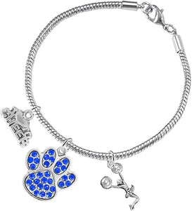 Blue Paw Crystal Cheer 3 Charm Bracelet Safe-Hypoallergenic, Nickel, Lead and Cadmium Free