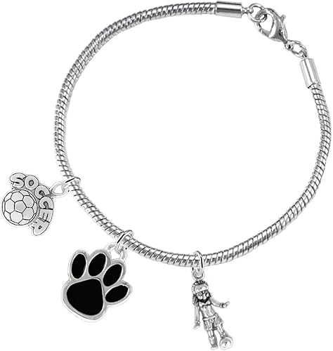 The, Soccer Jewelry Black Paw Hypoallergenic Adjustable, Safe-Nickel, Lead Free
