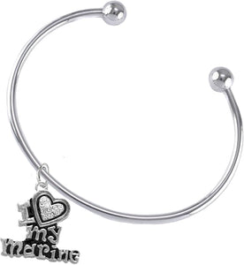 Marine I Love My Marine, Crystal Heart, Bracelet, Hypoallergenic, Safe-Nickel, Lead, Free
