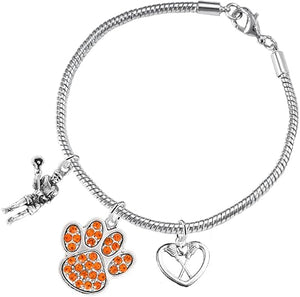 Lacrosse Jewelry, Orange Crystal Paw Jewelry, Hypoallergenic Safe-Nickel, Lead and Cadmium Free!