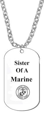 Sister Of A Marine Dog Tag On A Silvertone Cable Chain Necklace. 9-12 Inches. What A Great Gift For Yourself, Or Somebody Special. Beautiful Premium Quality, Silvertone Finish. Hypoallergenic-Safe
