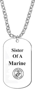 Sister Of A Marine Dog Tag On A Silvertone Cable Chain Necklace. 9-12 Inches. What A Great Gift For Yourself, Or Somebody Special. Beautiful Premium Quality, Silvertone Finish. Hypoallergenic-Safe