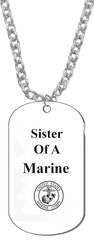 Sister Of A Marine Dog Tag On A Silvertone Cable Chain Necklace. 9-12 Inches. What A Great Gift For Yourself, Or Somebody Special. Beautiful Premium Quality, Silvertone Finish. Hypoallergenic-Safe