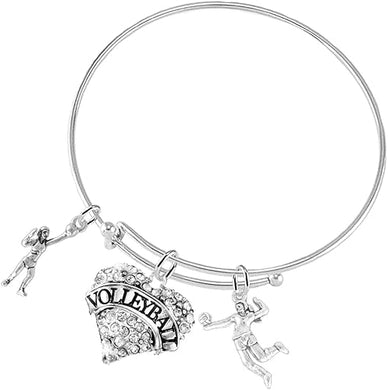 Crystal Heart Volleyball Adjustable Bracelet, Safe-Hypoallergenic, Nickel, Lead & Cadmium Free