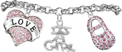 Love, Its A Girl, Adjustable Bracelet, Hypoallergenic, Safe-Nickel, Lead, Cadmium Free