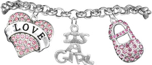Love, Its A Girl, Adjustable Bracelet, Hypoallergenic, Safe-Nickel, Lead, Cadmium Free