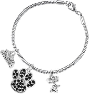 Black Paw Crystal Cheer 3 Charm Bracelet Safe-Hypoallergenic, Nickel, Lead and Cadmium Free