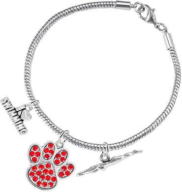 Swimming 3 Charm Red Crystal Paw Bracelet Hypoallergenic, Safe-Nickel, Lead & Cadmium Free!