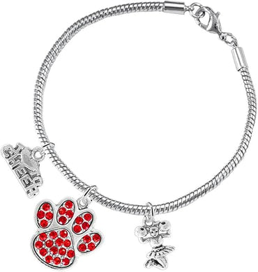 Red Paw Crystal Cheer 3 Charm Bracelet Safe-Hypoallergenic, Nickel, Lead and Cadmium Free
