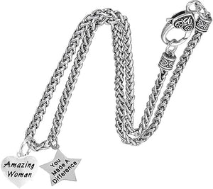 Amazing Women, You Made A Difference, Motivational Chain Necklace, Hypoallergenic, Safe-Nickel, Lead, Cadmium Free