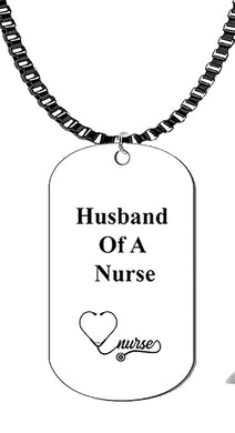 Husband Of A Nurse Dog Tag On A Genuine Black Anodized Box Chain Necklace. 18-21 Inches. What A Great Gift For Yourself, Or Somebody Special. Beautiful Premium Quality