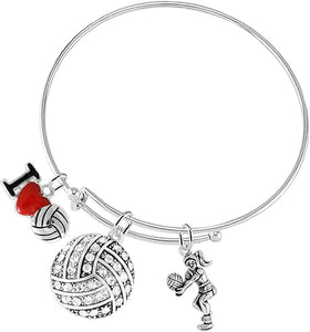 I Love Volleyball Crystal Volleyball, Adjustable, Safe-Hypoallergenic, Nickel, Lead Free