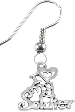 Army, I Love My Soldier, Earrings Hypoallergenic, Safe-Nickel, Lead, Cadmium Free