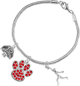 Red Paw Crystal Basketball Jewelry, Adjustable, Safe-Hypoallergenic, Nickel, Lead Free