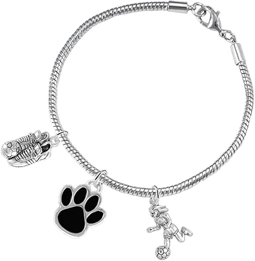 The, Soccer Jewelry Black Paw Hypoallergenic Adjustable, Safe-Nickel, Lead Free