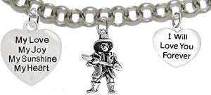 Firefighter, My Love, My Joy, My Sunshine, I Will Love You Forever Bracelet, Hypoallergenic, Safe-Nickel, Lead, Free