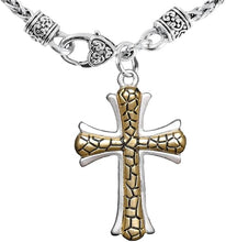 Two Tone Matt Gold Ikarian Pattern and Silver Cross Necklace Hypoallergenic, Safe-Nickel, Lead, and Cadmium Free
