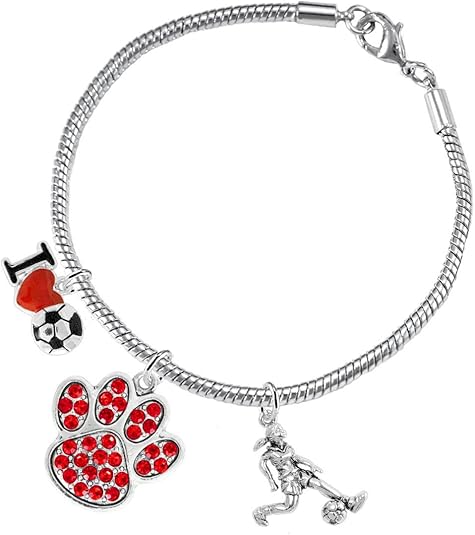 The, Soccer Jewelry Red Crystal Paw Hypoallergenic Adjustable, Safe-Nickel, Lead Free