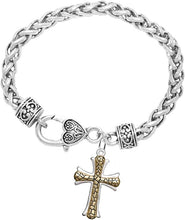 Two Tone Matt Gold Ikarian Pattern and Silver Cross Bracelet Hypoallergenic, Safe-Nickel, Lead, and Cadmium Free