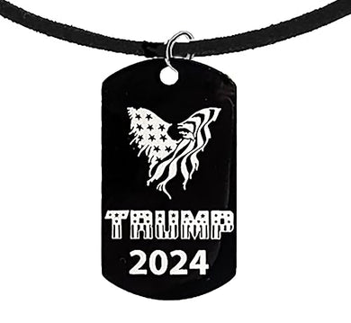 Trump 2024, American Flag Eagle Black Dog Tag On A Adjustable Black Suede Necklace, 18-21 Inches, What A Wonderful Gift For Yourself, Or A Friend, Or A Family Member, Or As A Donor Gift. Hypoallergeni