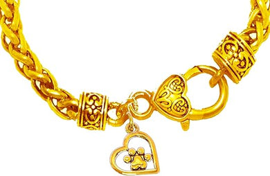 Paw In A Heart On The New 14KT Goldtone Wheat Chain Bracelet.What A Wonderful Gift For Yourself, Or Someone Special. Hypoallergenic-Safe, No Nickel, Lead, Or Cadmium In The Metal. Cardinali®Jewelry ©