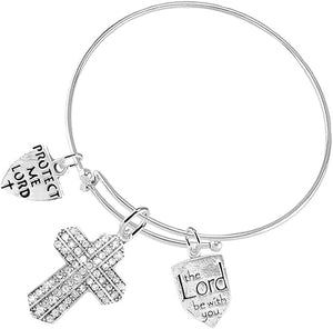 The Lord Be with You Christian Crystal Stones, 3 Charm Adjustable Bracelet Hypoallergenic, Safe-Nickel, Lead, Free