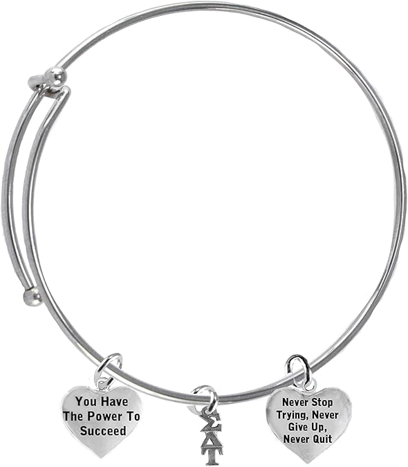 Sigma Delta Tau Greek Letters, You Have The Power To Succeed,Never Give Up, Never Quit, Licensed Sorority Jewelry Manufacturer, Hypoallergenic Safe Adjustable Thin Miracle Wire Bracelet,