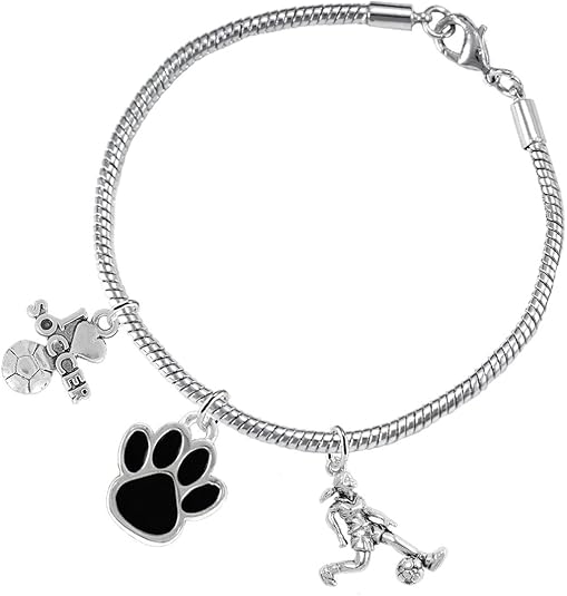 The, Soccer Jewelry Black Paw Hypoallergenic Adjustable, Safe-Nickel, Lead Free